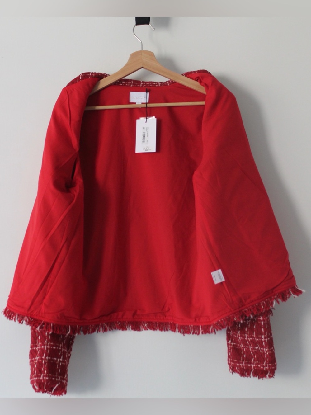 Sugarlips Red Tweed Fringe-Trim Button Jacket NWT Size L - Picture 4 of 12